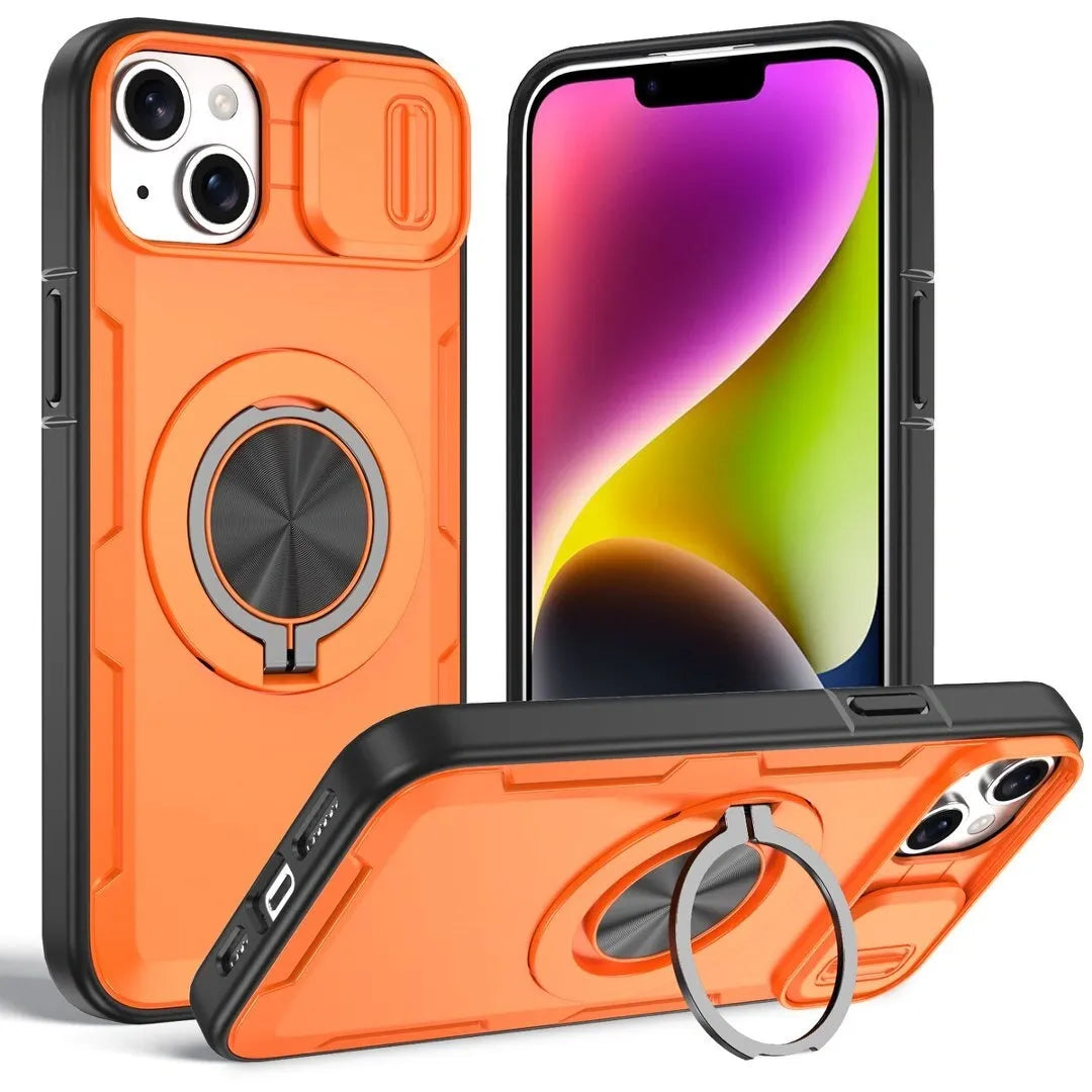 2-in-1 Magnetic Sliding Lens Case, Orange for iPhone 14 Plus V1293-MCHCS-14PLUS