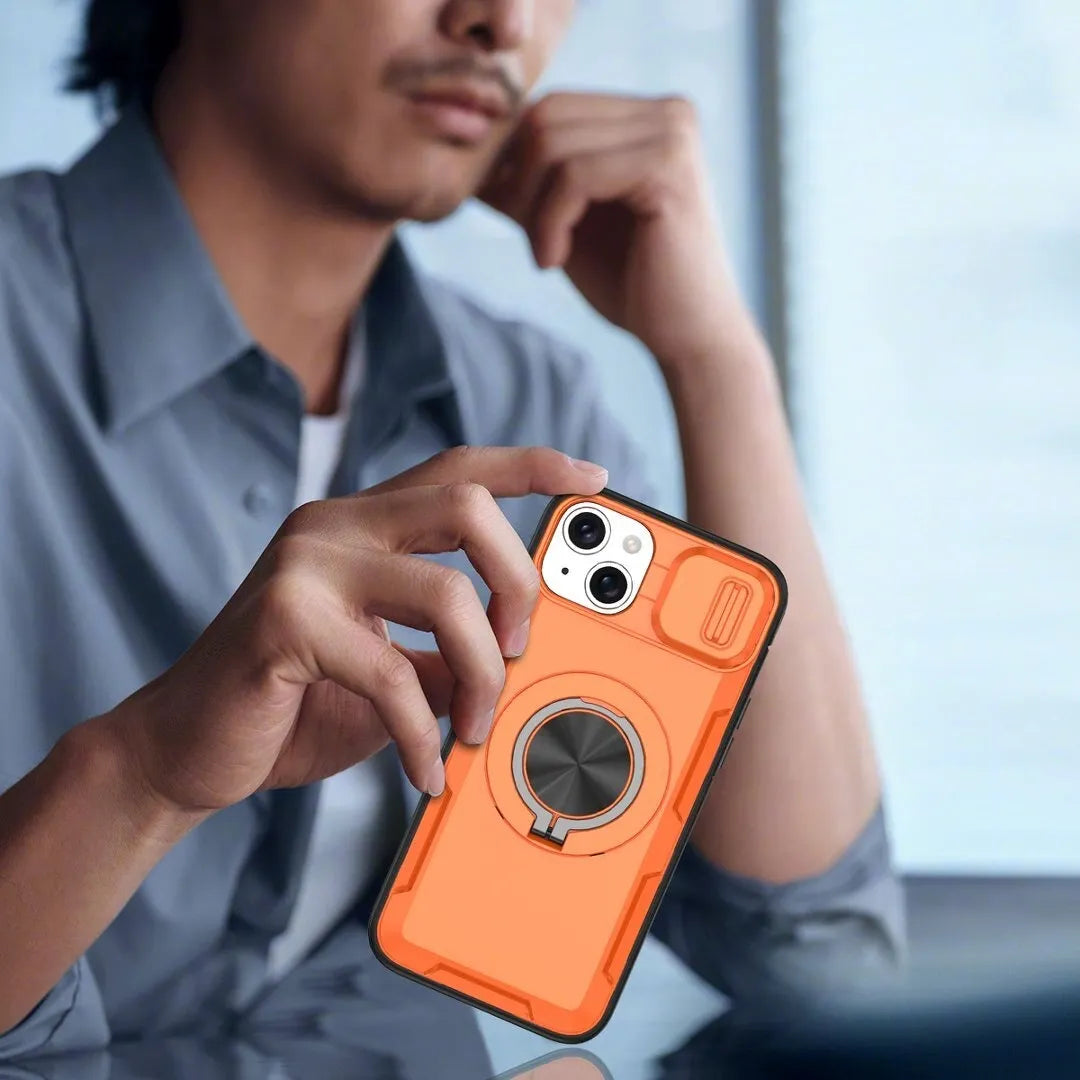 2-in-1 Magnetic Sliding Lens Case, Orange for iPhone 14 Plus V1293-MCHCS-14PLUS