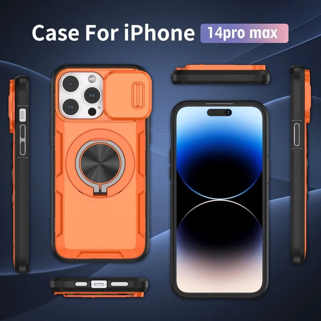 2-in-1 Magnetic Sliding Lens Case, Orange for iPhone 14 Pro Max V1293-MCHCS-14PM