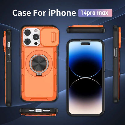 2-in-1 Magnetic Sliding Lens Case, Orange for iPhone 14 Pro Max V1293-MCHCS-14PM