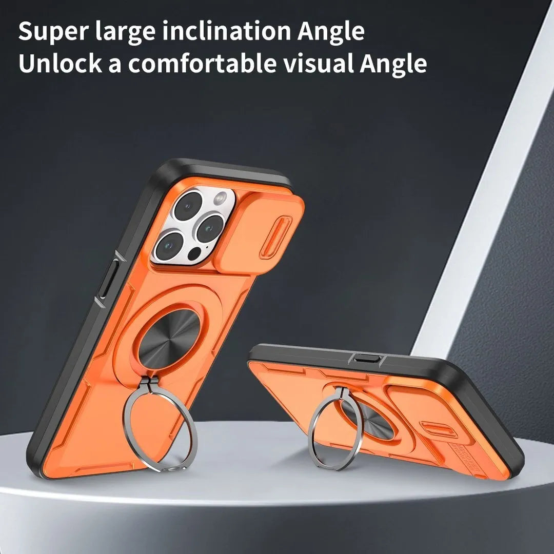 2-in-1 Magnetic Sliding Lens Case, Orange for iPhone 14 Pro V1293-MCHCS-14PRO
