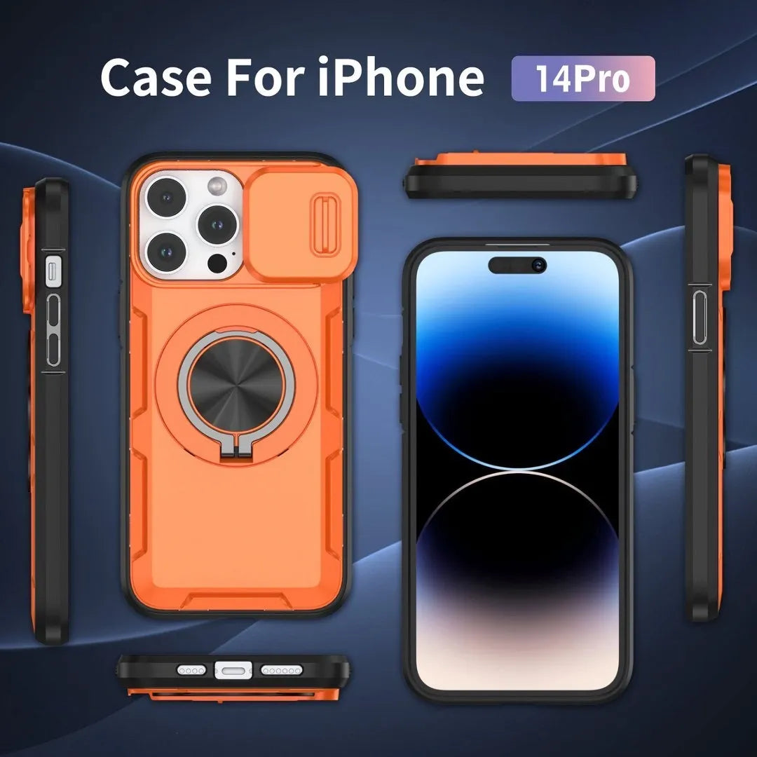 2-in-1 Magnetic Sliding Lens Case, Orange for iPhone 14 Pro V1293-MCHCS-14PRO