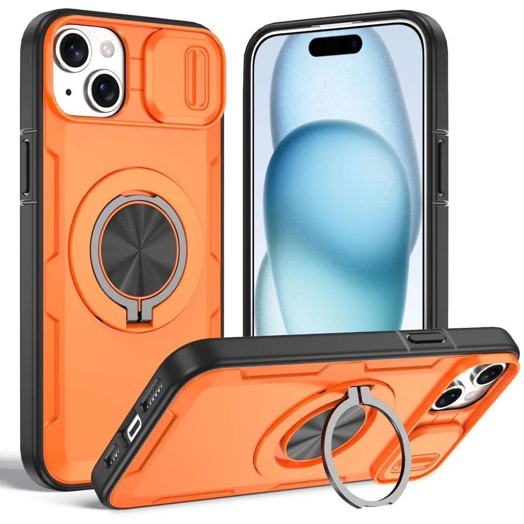 2-in-1 Magnetic Sliding Lens Case, Orange for iPhone 15 V1293-MCHCS-15