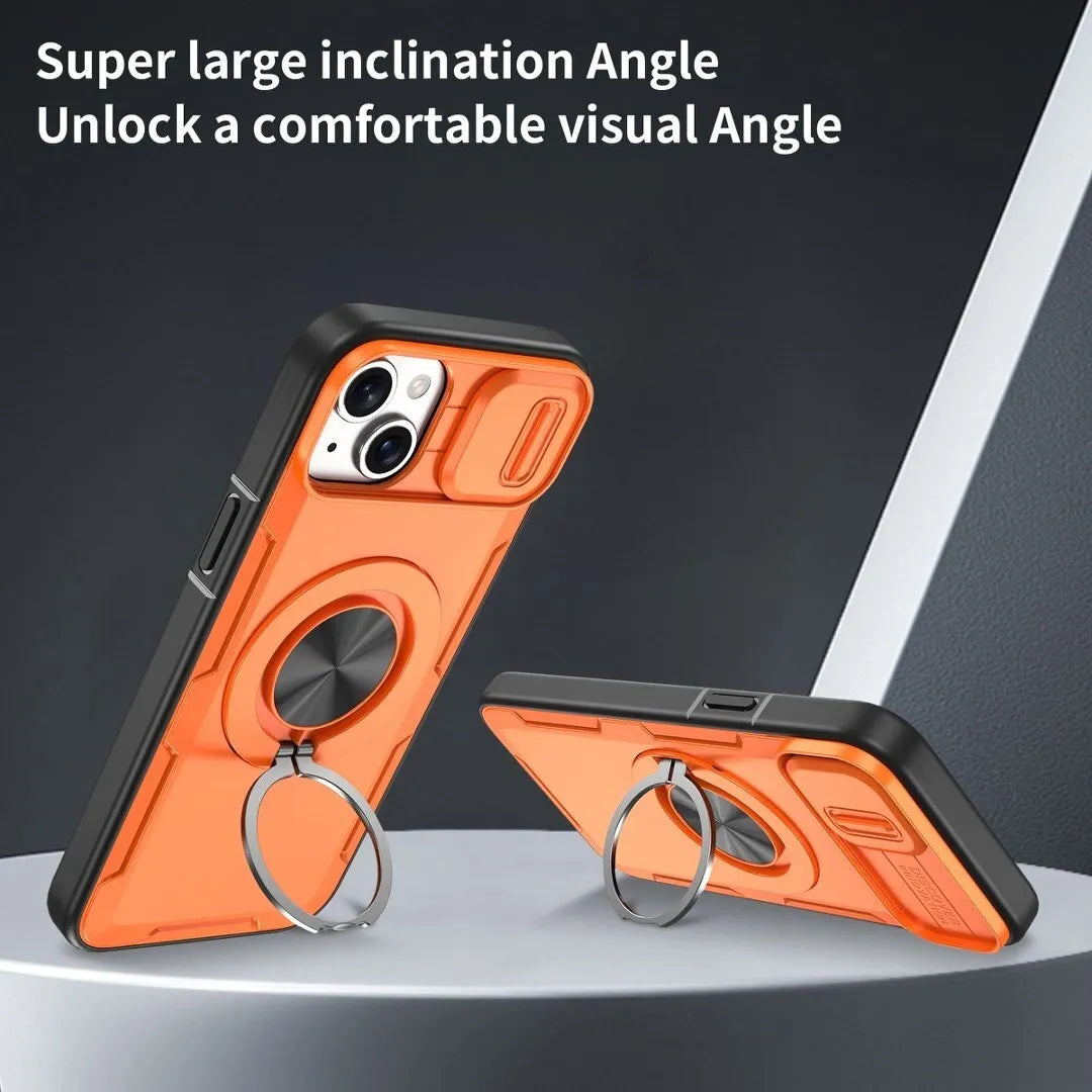 2-in-1 Magnetic Sliding Lens Case, Orange for iPhone 15 V1293-MCHCS-15