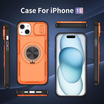 2-in-1 Magnetic Sliding Lens Case, Orange for iPhone 15 V1293-MCHCS-15