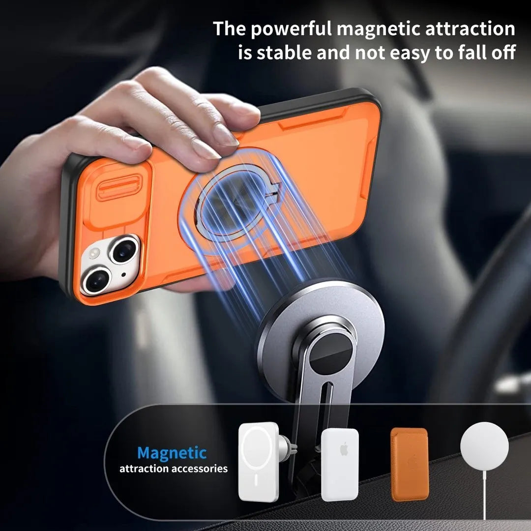 2-in-1 Magnetic Sliding Lens Case, Orange for iPhone 15 Plus V1293-MCHCS-15PLUS