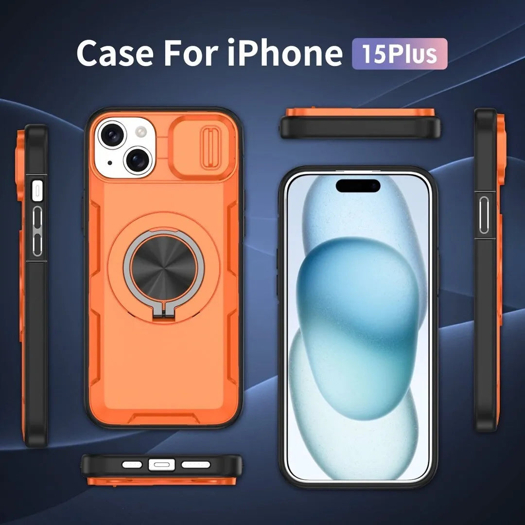 2-in-1 Magnetic Sliding Lens Case, Orange for iPhone 15 Plus V1293-MCHCS-15PLUS