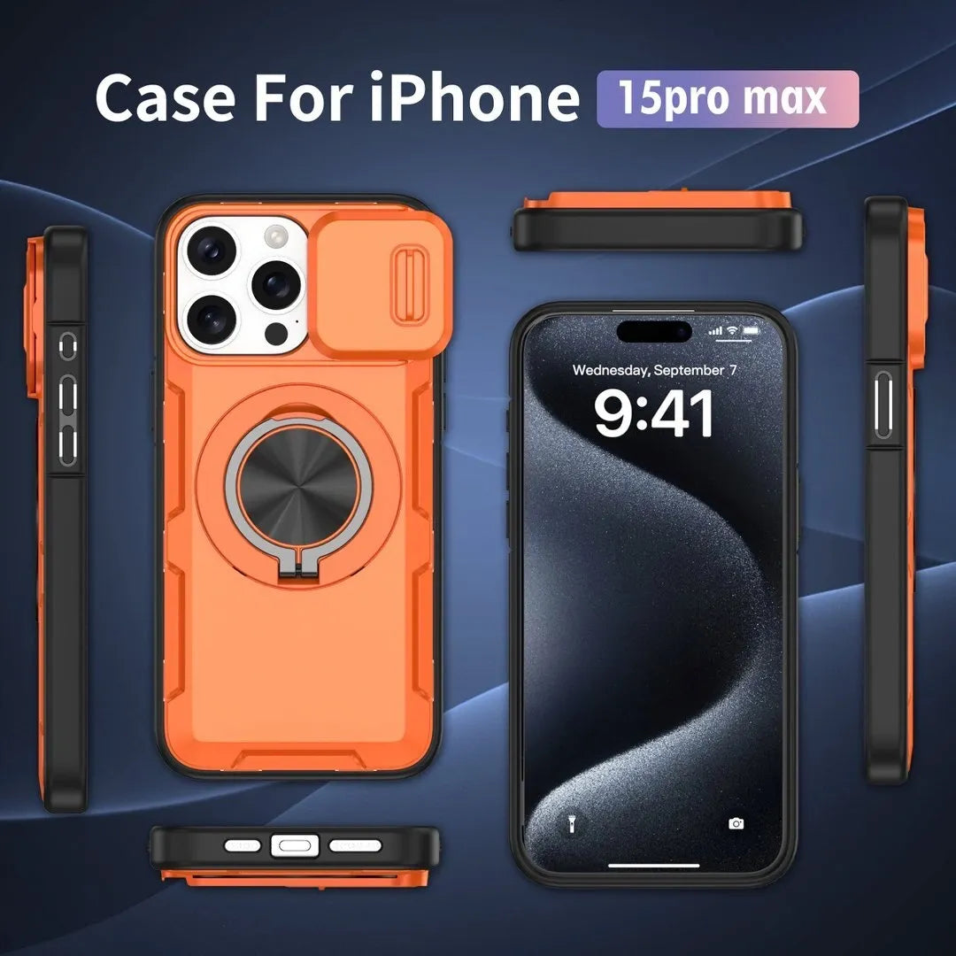 2-in-1 Magnetic Sliding Lens Case, Orange for iPhone 15 Pro Max V1293-MCHCS-15PM