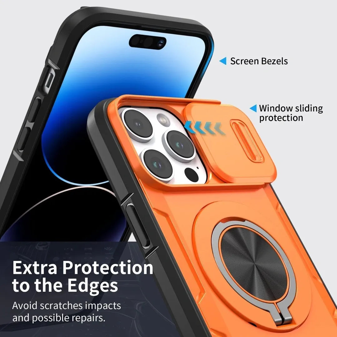 2-in-1 Magnetic Sliding Lens Case, Orange for iPhone 15 Pro Max V1293-MCHCS-15PM