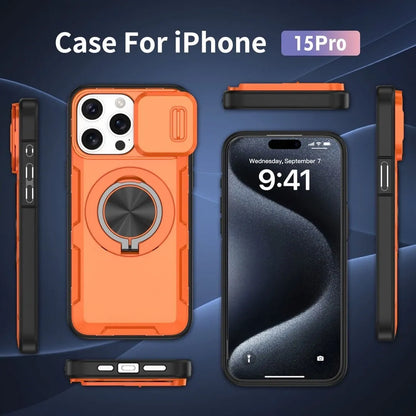 2-in-1 Magnetic Sliding Lens Case, Orange for iPhone 15 Pro V1293-MCHCS-15PRO