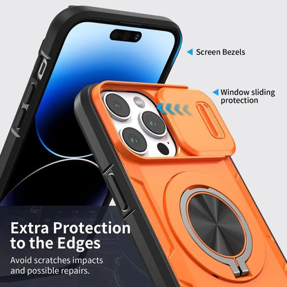 2-in-1 Magnetic Sliding Lens Case, Orange for iPhone 15 Pro V1293-MCHCS-15PRO