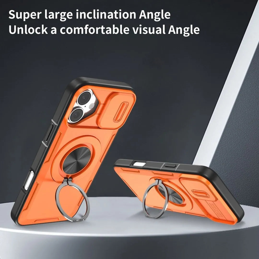 2-in-1 Magnetic Sliding Lens Case, Orange for iPhone 16 Plus V1293-MCHCS-16PLUS