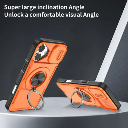 2-in-1 Magnetic Sliding Lens Case, Orange for iPhone 16 Plus V1293-MCHCS-16PLUS
