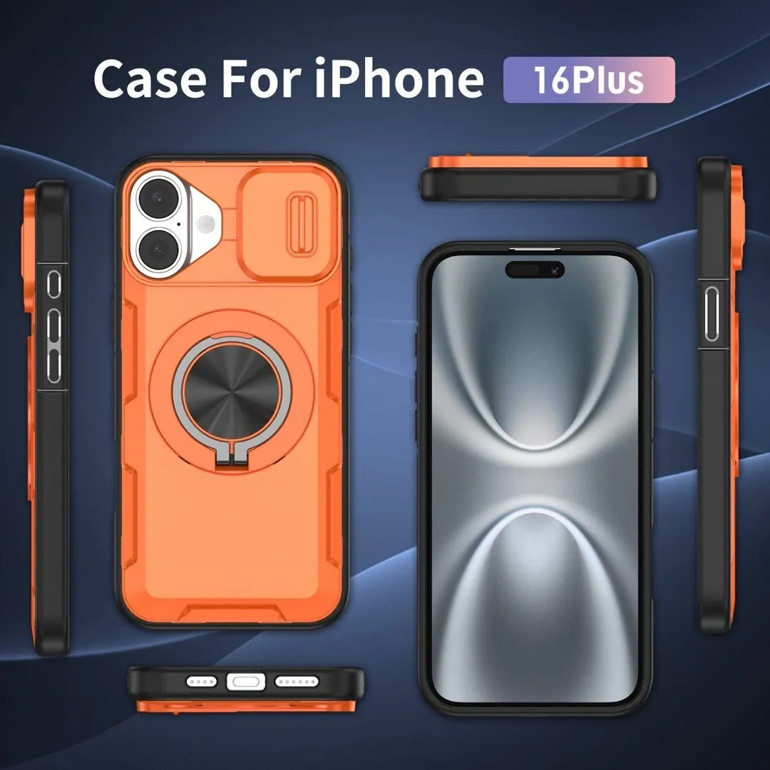 2-in-1 Magnetic Sliding Lens Case, Orange for iPhone 16 Plus V1293-MCHCS-16PLUS