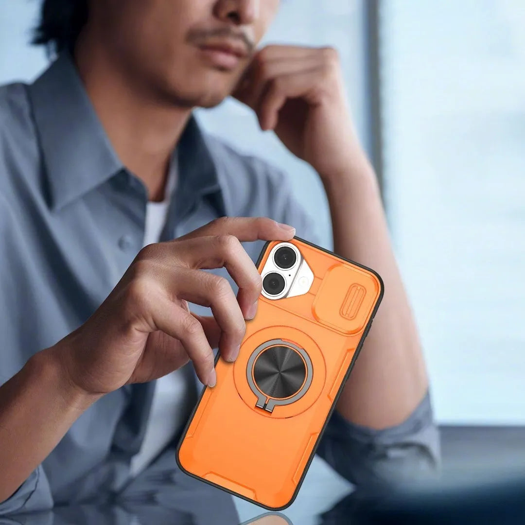 2-in-1 Magnetic Sliding Lens Case, Orange for iPhone 16 Plus V1293-MCHCS-16PLUS