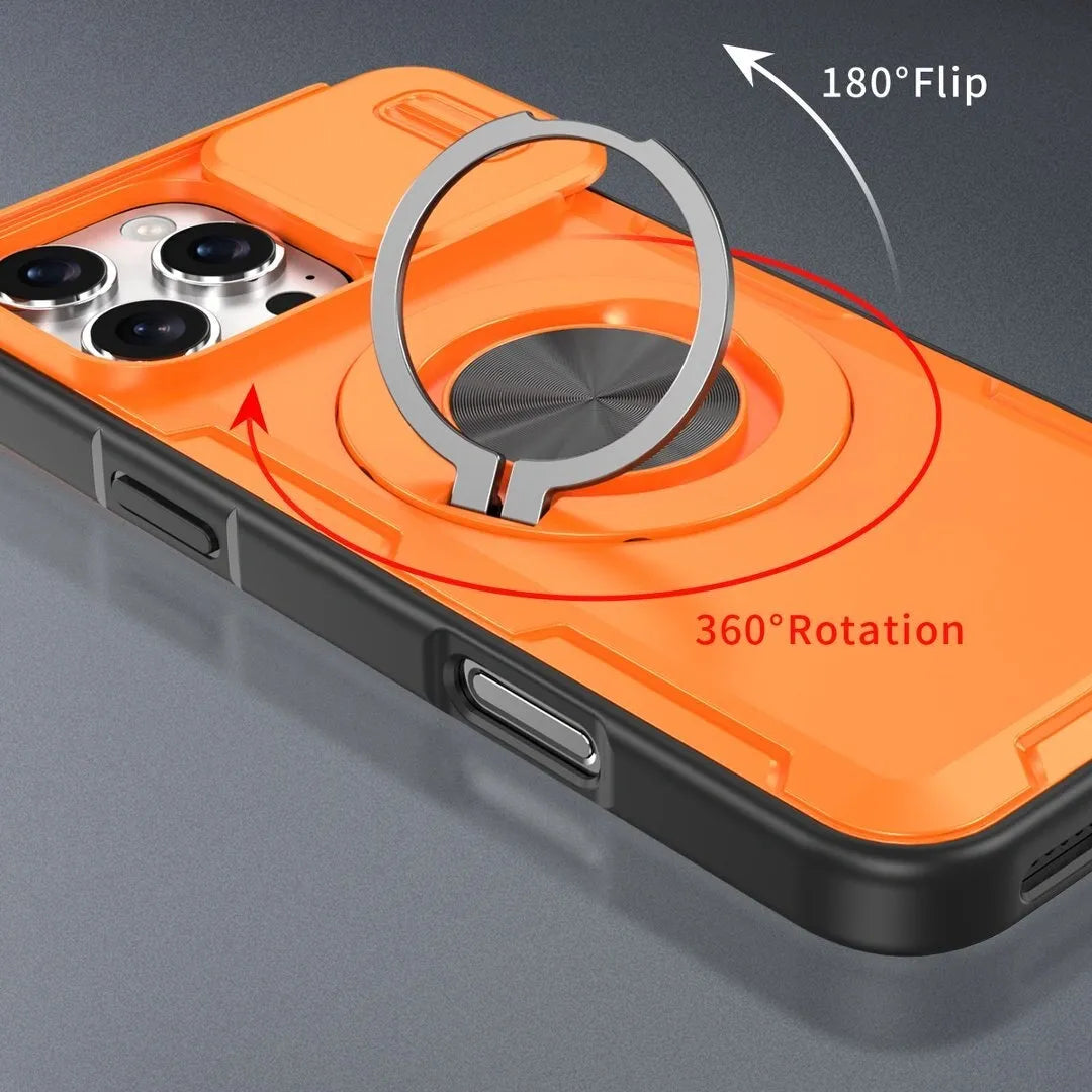 2-in-1 Magnetic Sliding Lens Case, Orange for iPhone 16 Pro Max V1293-MCHCS-16PM