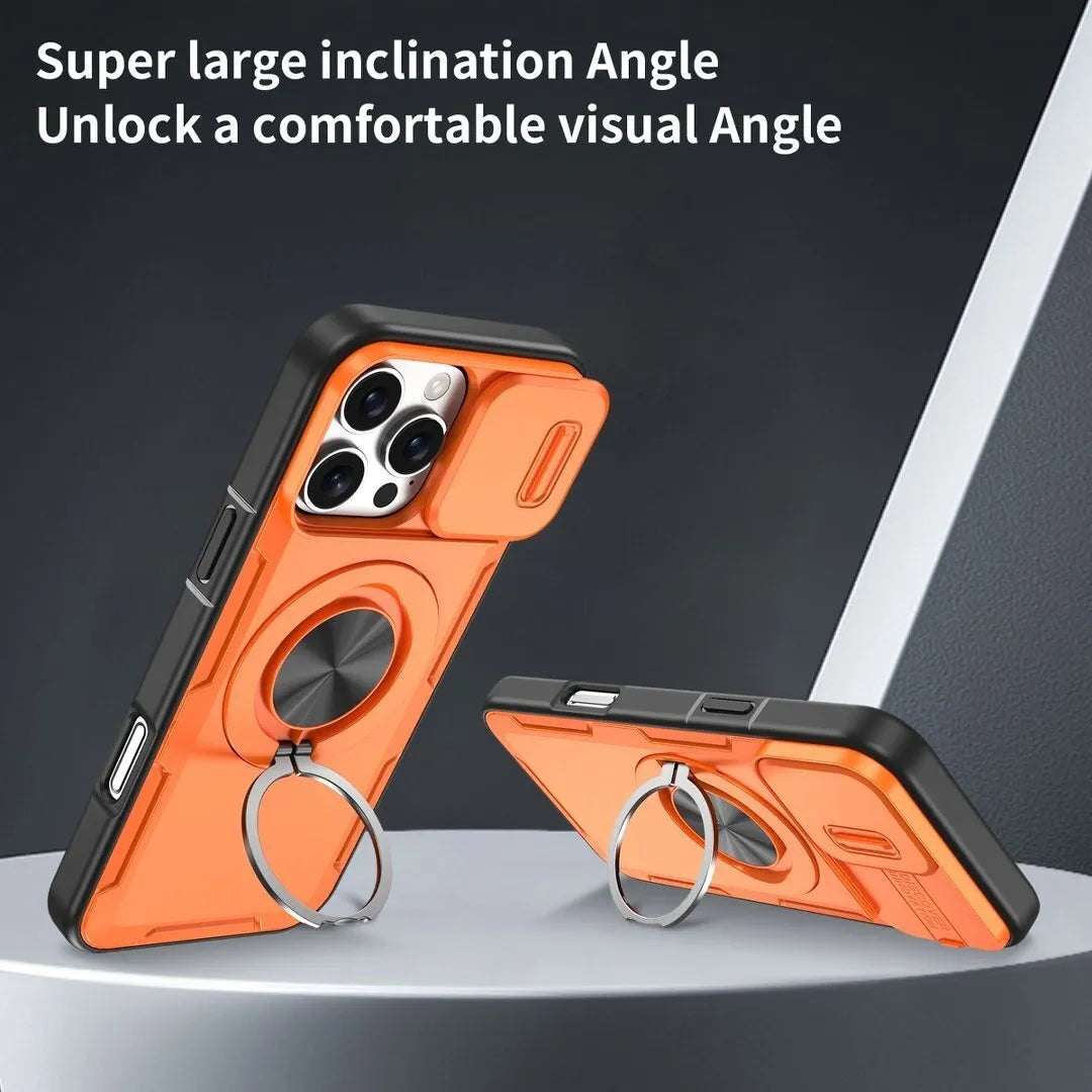 2-in-1 Magnetic Sliding Lens Case, Orange for iPhone 16 Pro Max V1293-MCHCS-16PM