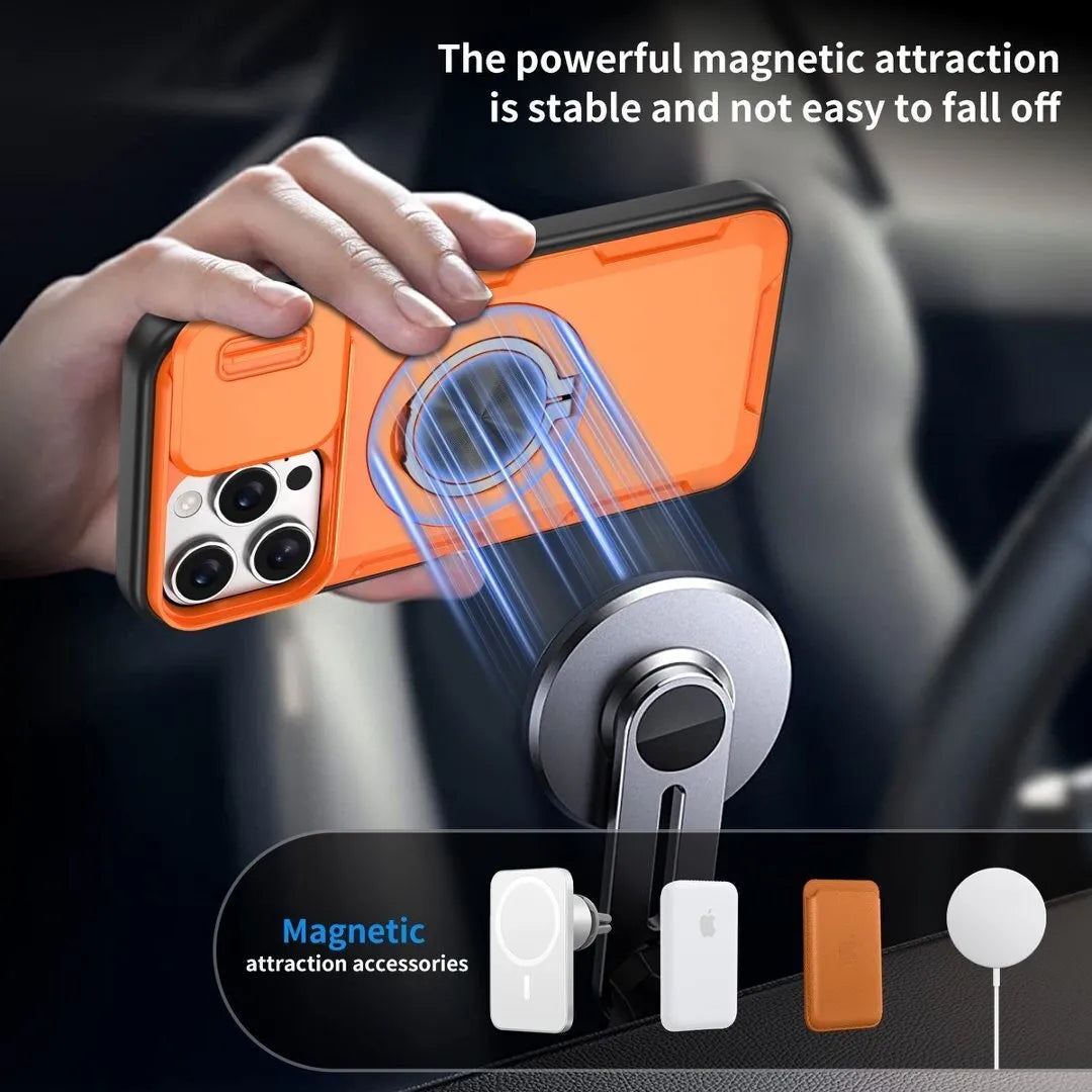 2-in-1 Magnetic Sliding Lens Case, Orange for iPhone 16 Pro V1293-MCHCS-16PRO