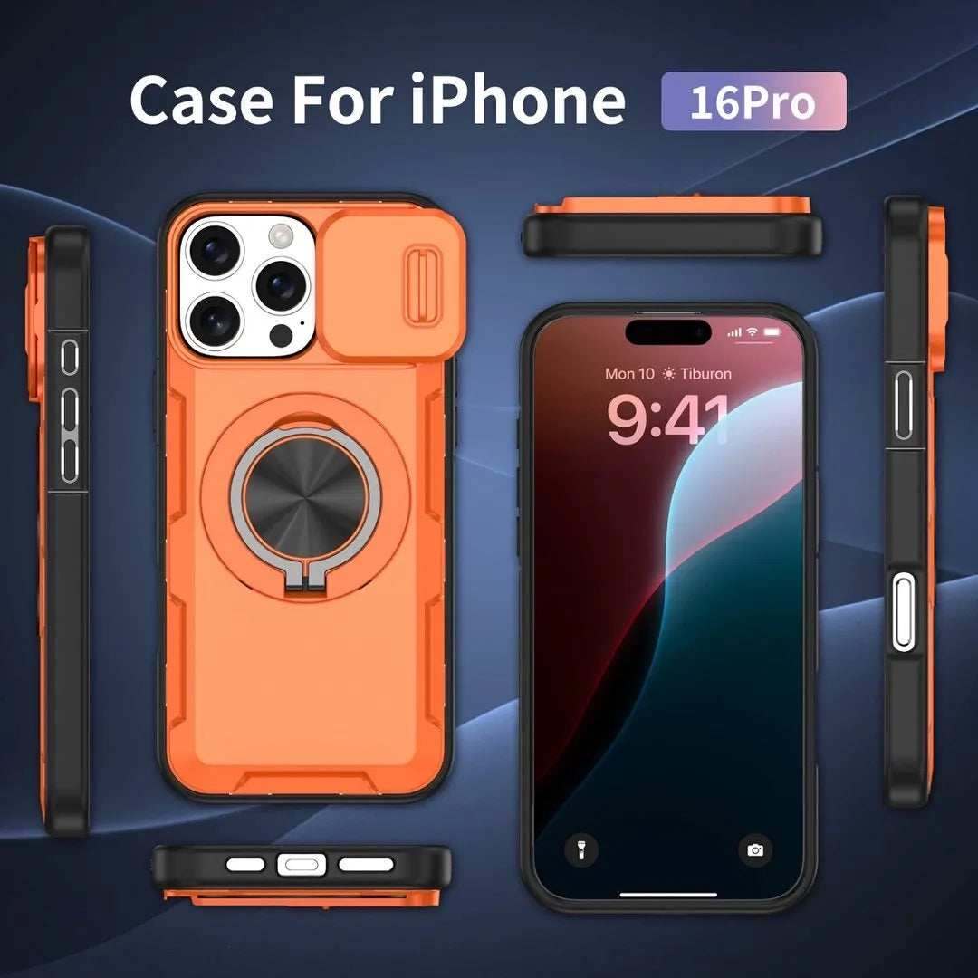 2-in-1 Magnetic Sliding Lens Case, Orange for iPhone 16 Pro V1293-MCHCS-16PRO