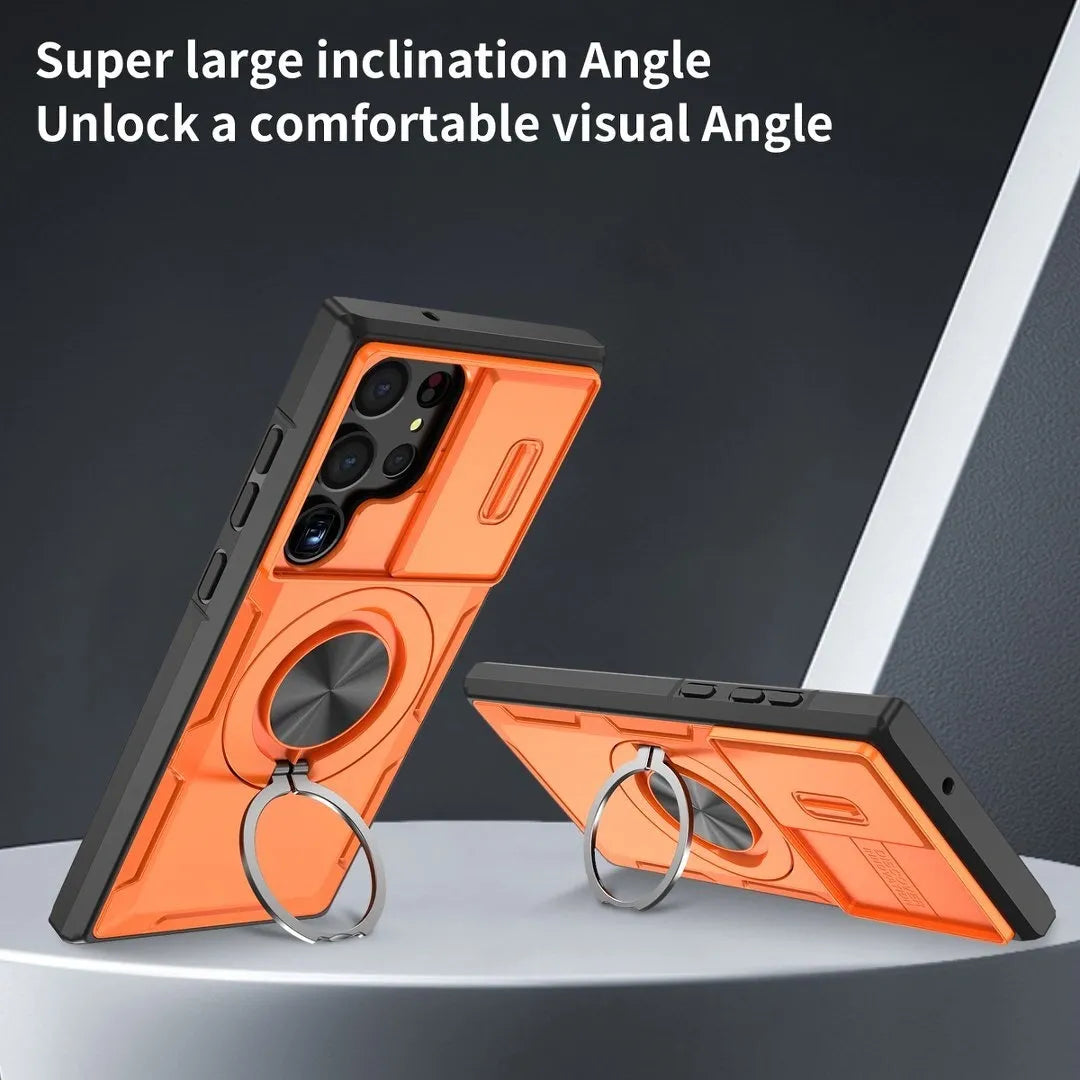 2-in-1 Magnetic Sliding Lens Case, Orange for Samsung S23Ultra V1293-MCHCS-23U