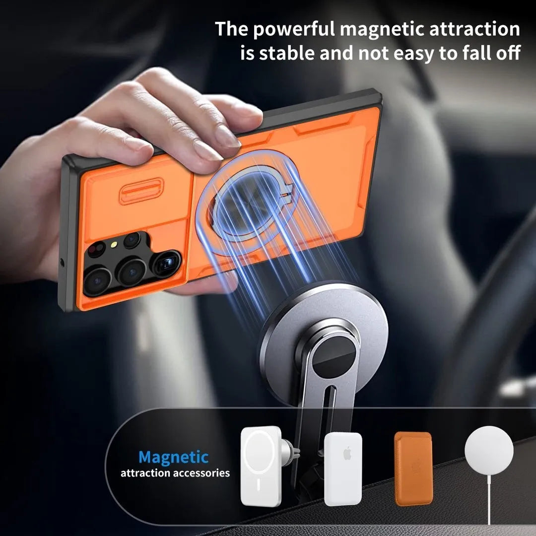 2-in-1 Magnetic Sliding Lens Case, Orange for Samsung S23Ultra V1293-MCHCS-23U