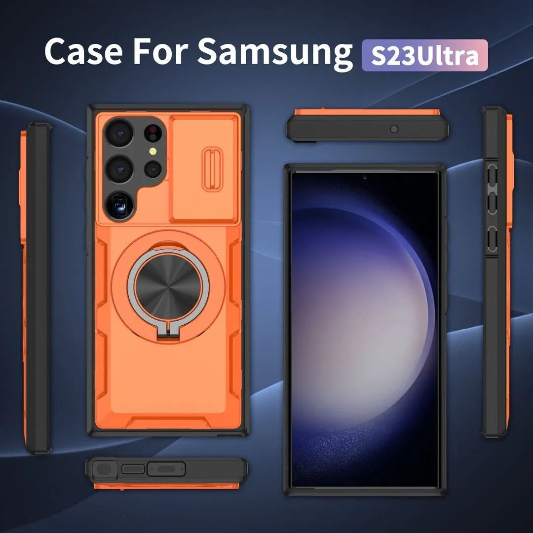 2-in-1 Magnetic Sliding Lens Case, Orange for Samsung S23Ultra V1293-MCHCS-23U