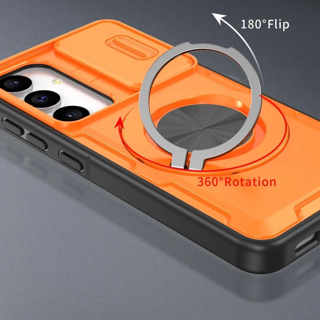 2-in-1 Magnetic Sliding Lens Case, Orange for Samsung S24 V1293-MCHCS-24