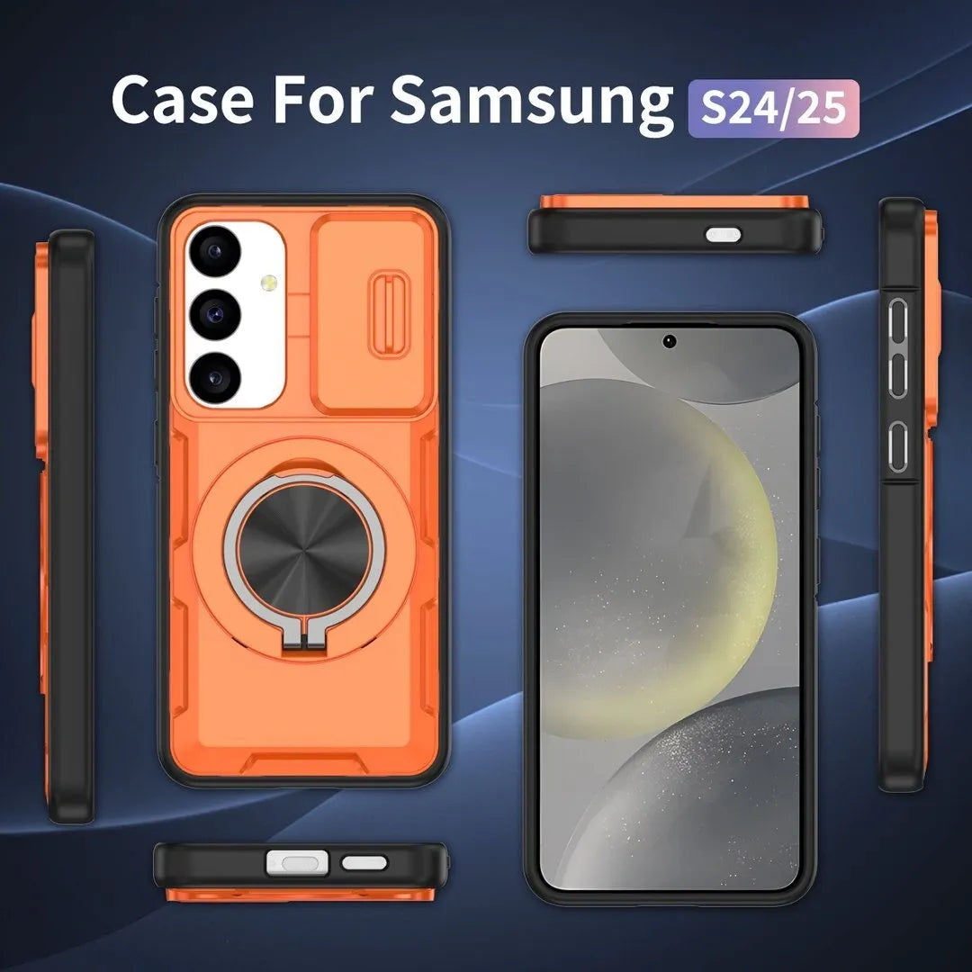 2-in-1 Magnetic Sliding Lens Case, Orange for Samsung S24 V1293-MCHCS-24