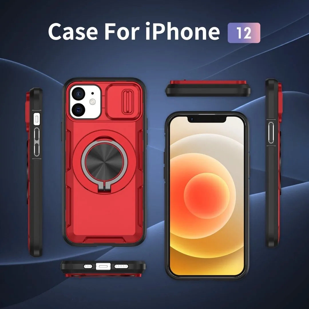 2-in-1 Magnetic Sliding Lens Case, Red for iPhone 12 V1293-MCHHHS-12