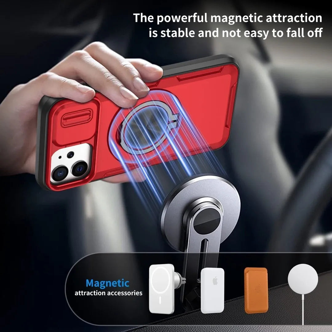 2-in-1 Magnetic Sliding Lens Case, Red for iPhone 12 V1293-MCHHHS-12