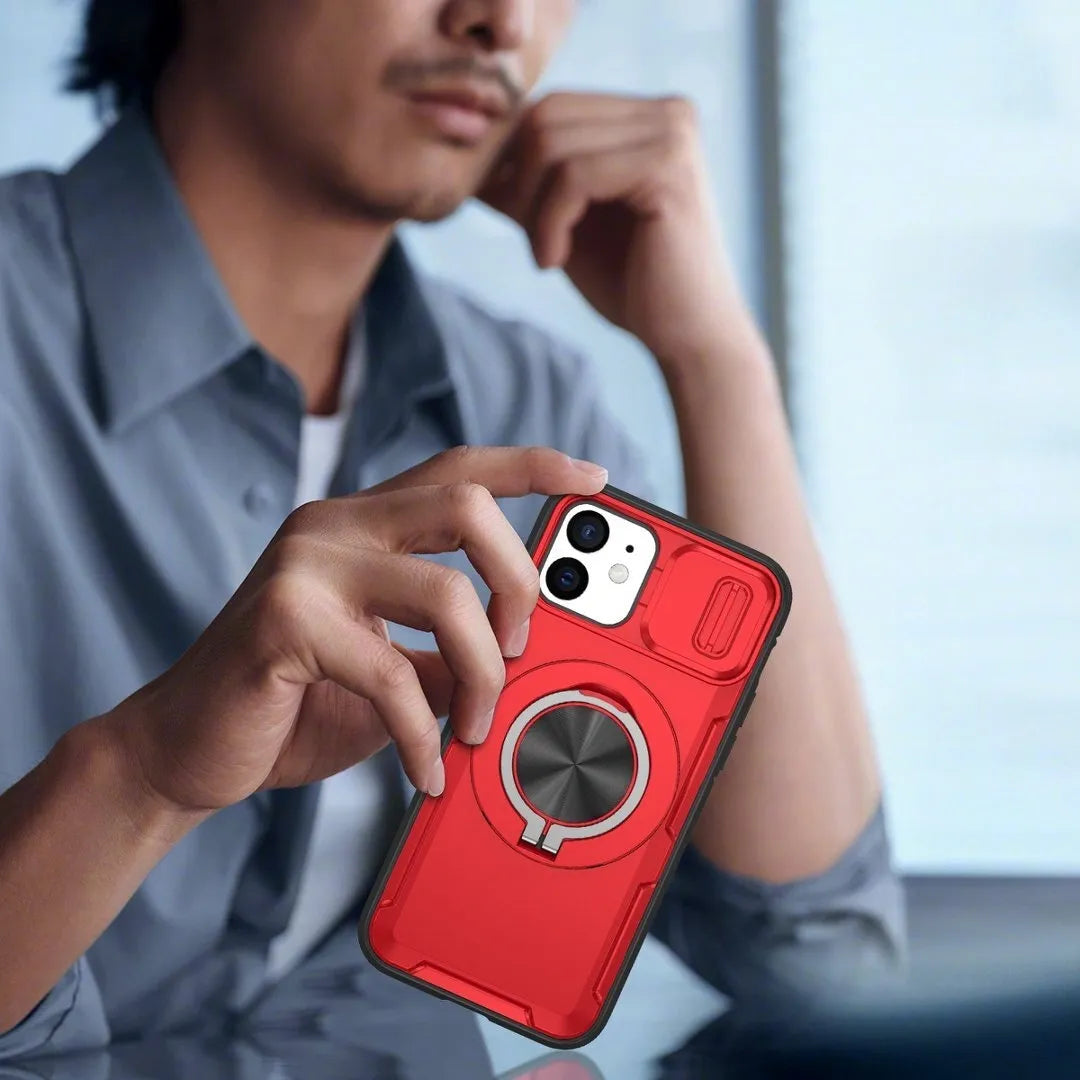 2-in-1 Magnetic Sliding Lens Case, Red for iPhone 12 V1293-MCHHHS-12