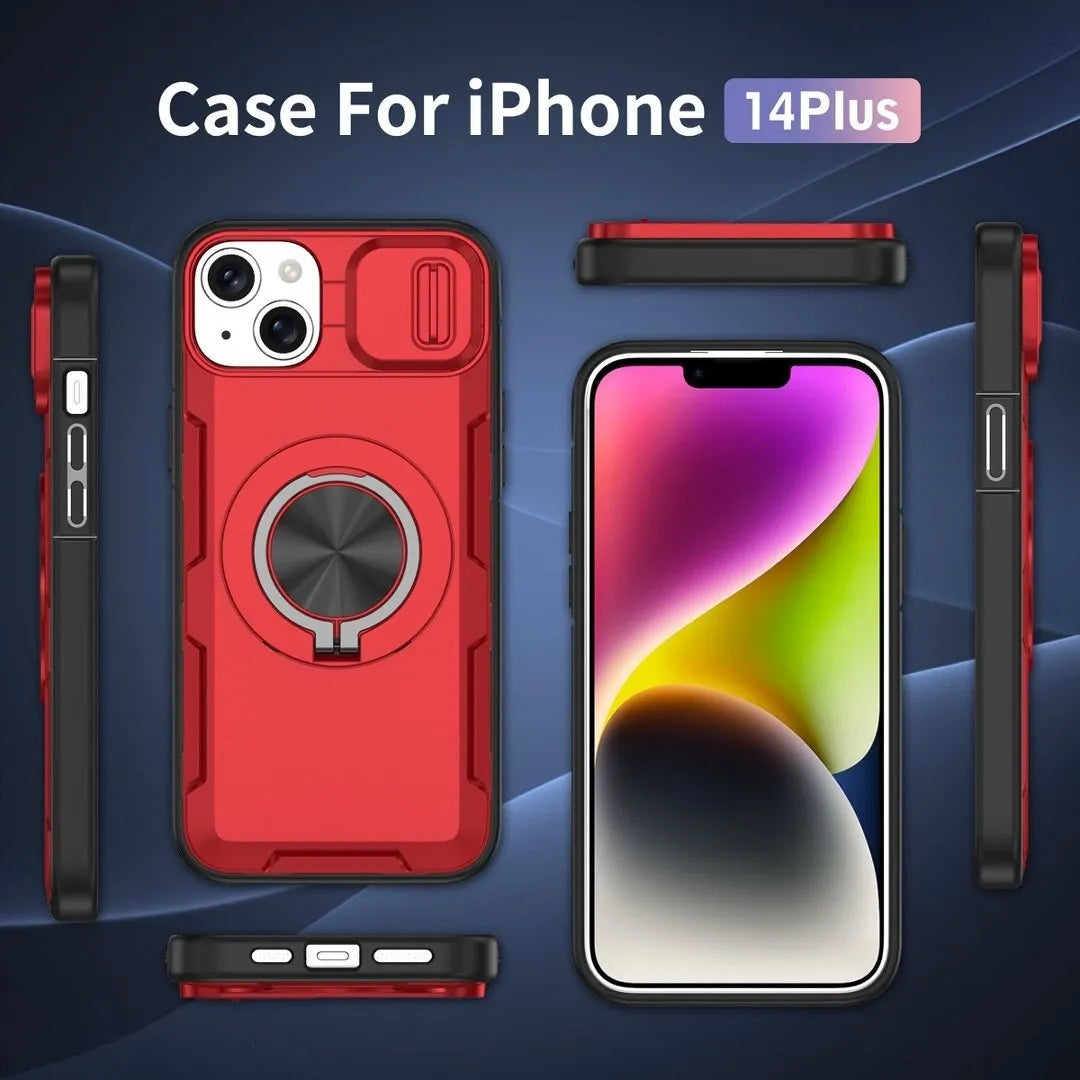 2-in-1 Magnetic Sliding Lens Case, Red for iPhone 14 Plus V1293-MCHHHS-14PLUS