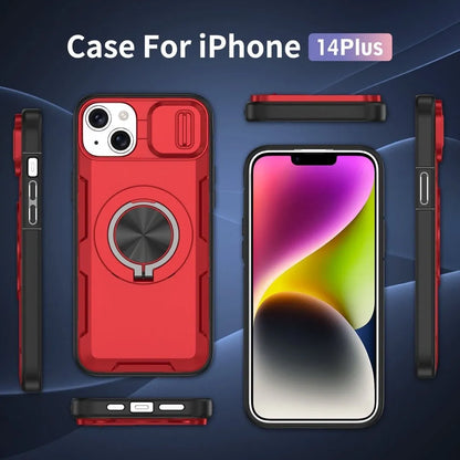 2-in-1 Magnetic Sliding Lens Case, Red for iPhone 14 Plus V1293-MCHHHS-14PLUS