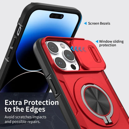 2-in-1 Magnetic Sliding Lens Case, Red for iPhone 14 Pro V1293-MCHHHS-14PRO