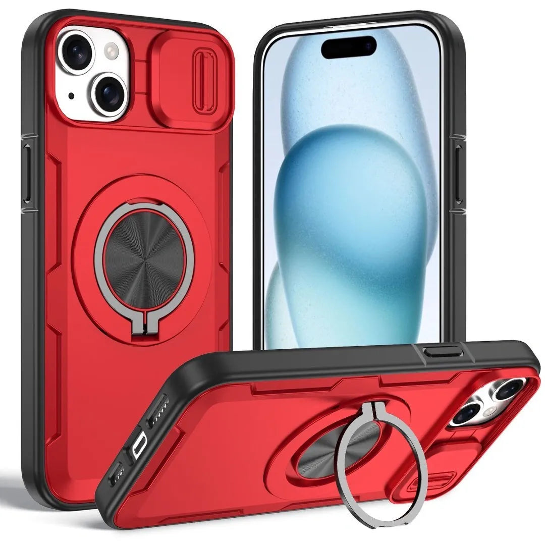 2-in-1 Magnetic Sliding Lens Case, Red for iPhone 15 V1293-MCHHHS-15