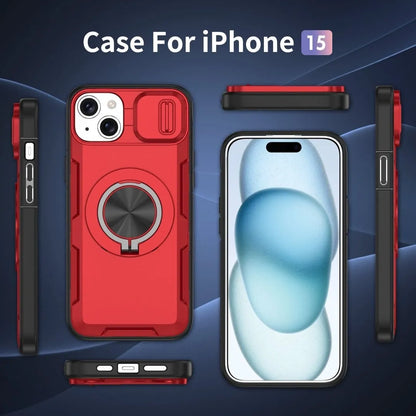 2-in-1 Magnetic Sliding Lens Case, Red for iPhone 15 V1293-MCHHHS-15