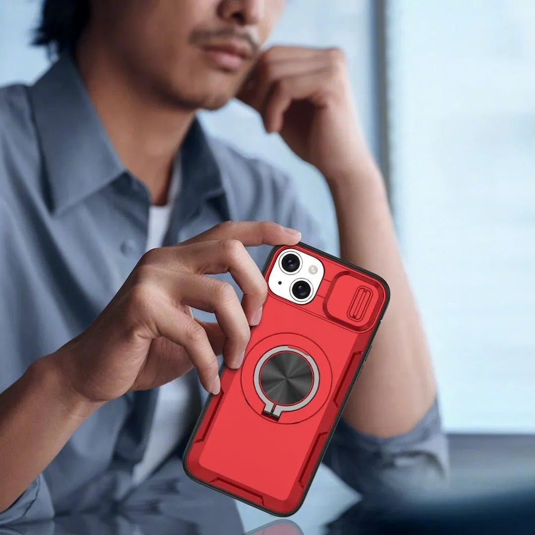 2-in-1 Magnetic Sliding Lens Case, Red for iPhone 15 V1293-MCHHHS-15