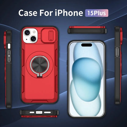 2-in-1 Magnetic Sliding Lens Case, Red for iPhone 15 Plus V1293-MCHHHS-15PLUS