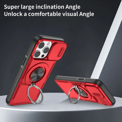 2-in-1 Magnetic Sliding Lens Case, Red for iPhone 15 Pro Max V1293-MCHHHS-15PM