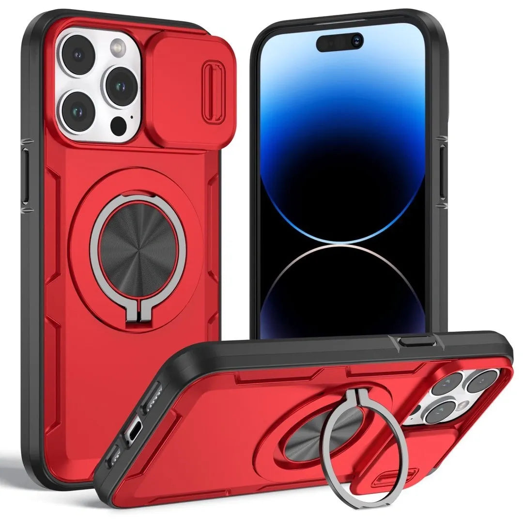 2-in-1 Magnetic Sliding Lens Case, Red for iPhone 15 Pro V1293-MCHHHS-15PRO