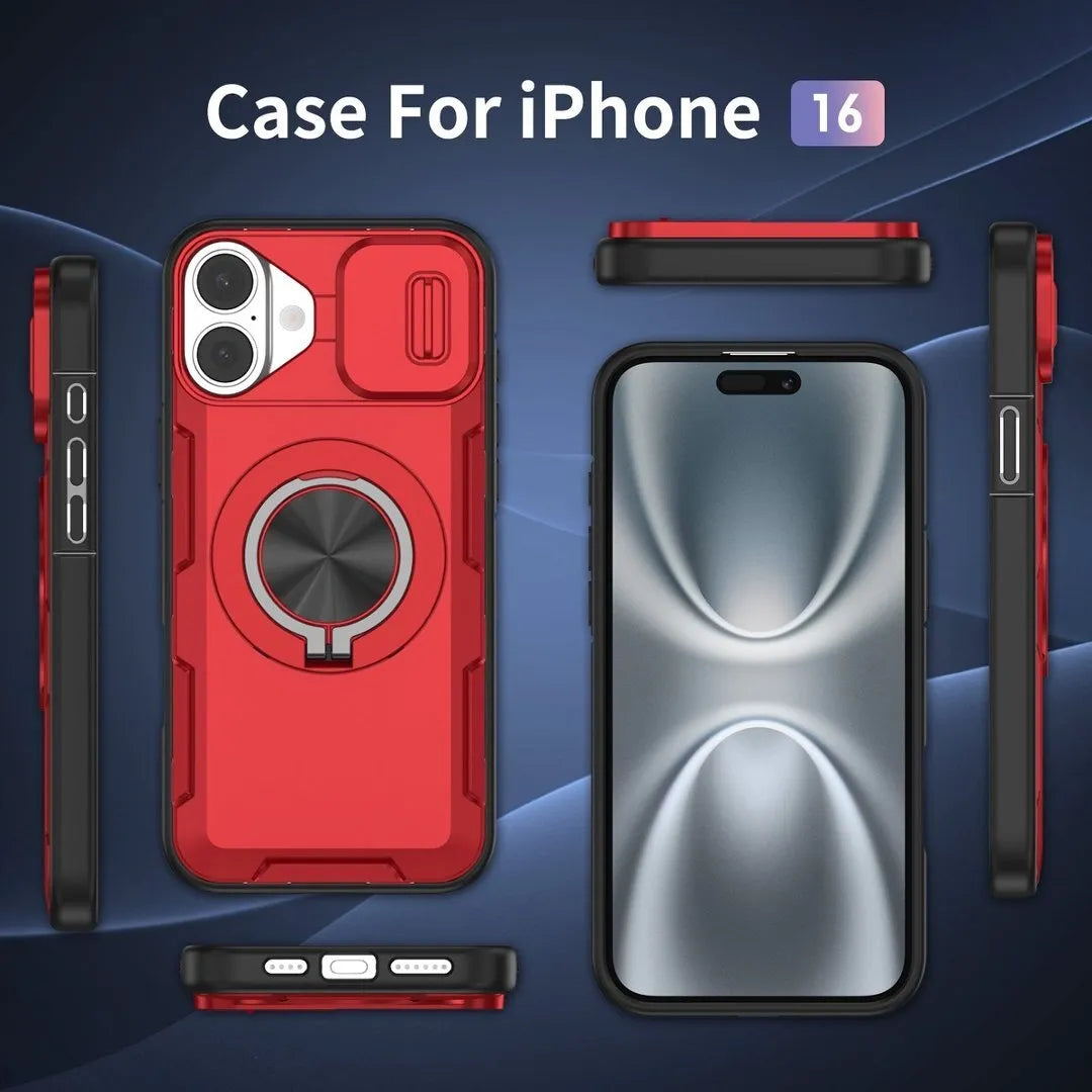 2-in-1 Magnetic Sliding Lens Case, Red for iPhone 16 V1293-MCHHHS-16