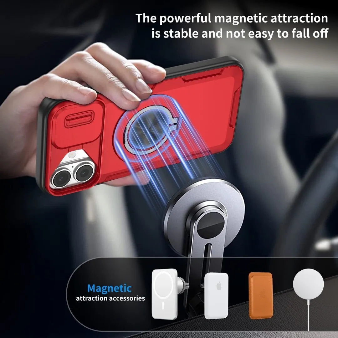 2-in-1 Magnetic Sliding Lens Case, Red for iPhone 16 Plus V1293-MCHHHS-16PLUS