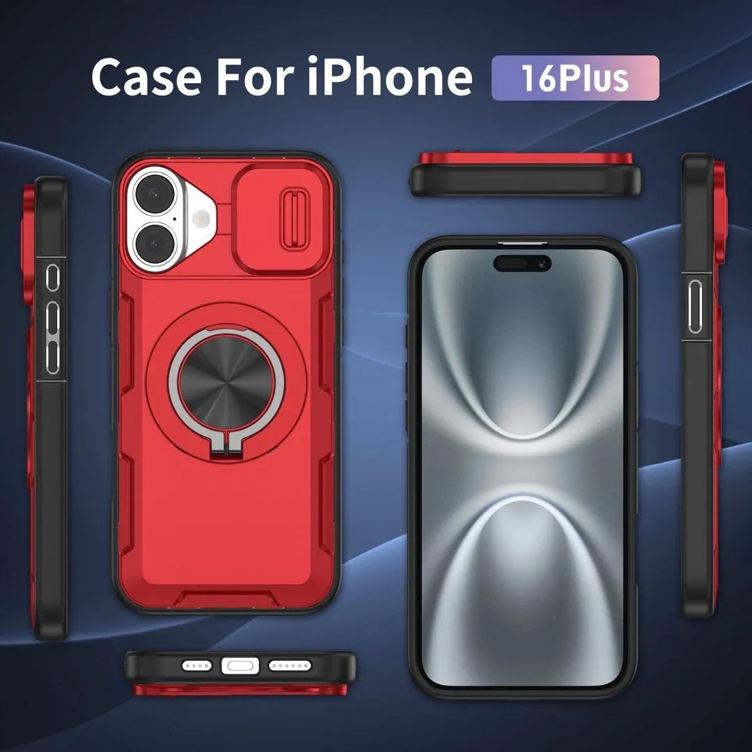 2-in-1 Magnetic Sliding Lens Case, Red for iPhone 16 Plus V1293-MCHHHS-16PLUS