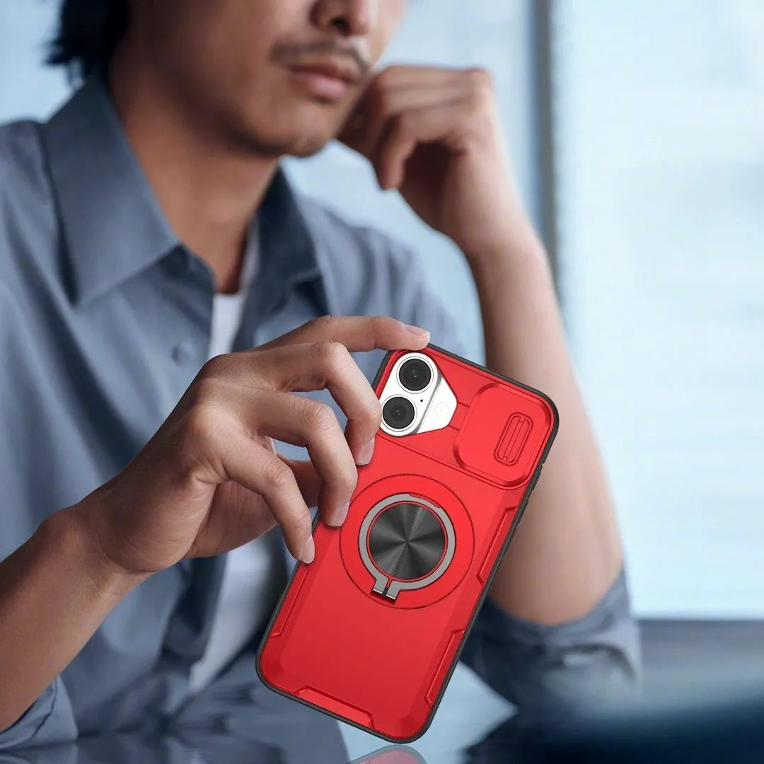 2-in-1 Magnetic Sliding Lens Case, Red for iPhone 16 Plus V1293-MCHHHS-16PLUS