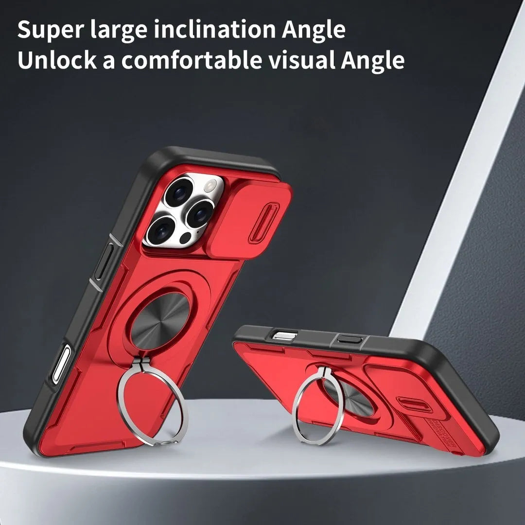 2-in-1 Magnetic Sliding Lens Case, Red for iPhone 16 Pro Max V1293-MCHHHS-16PMM