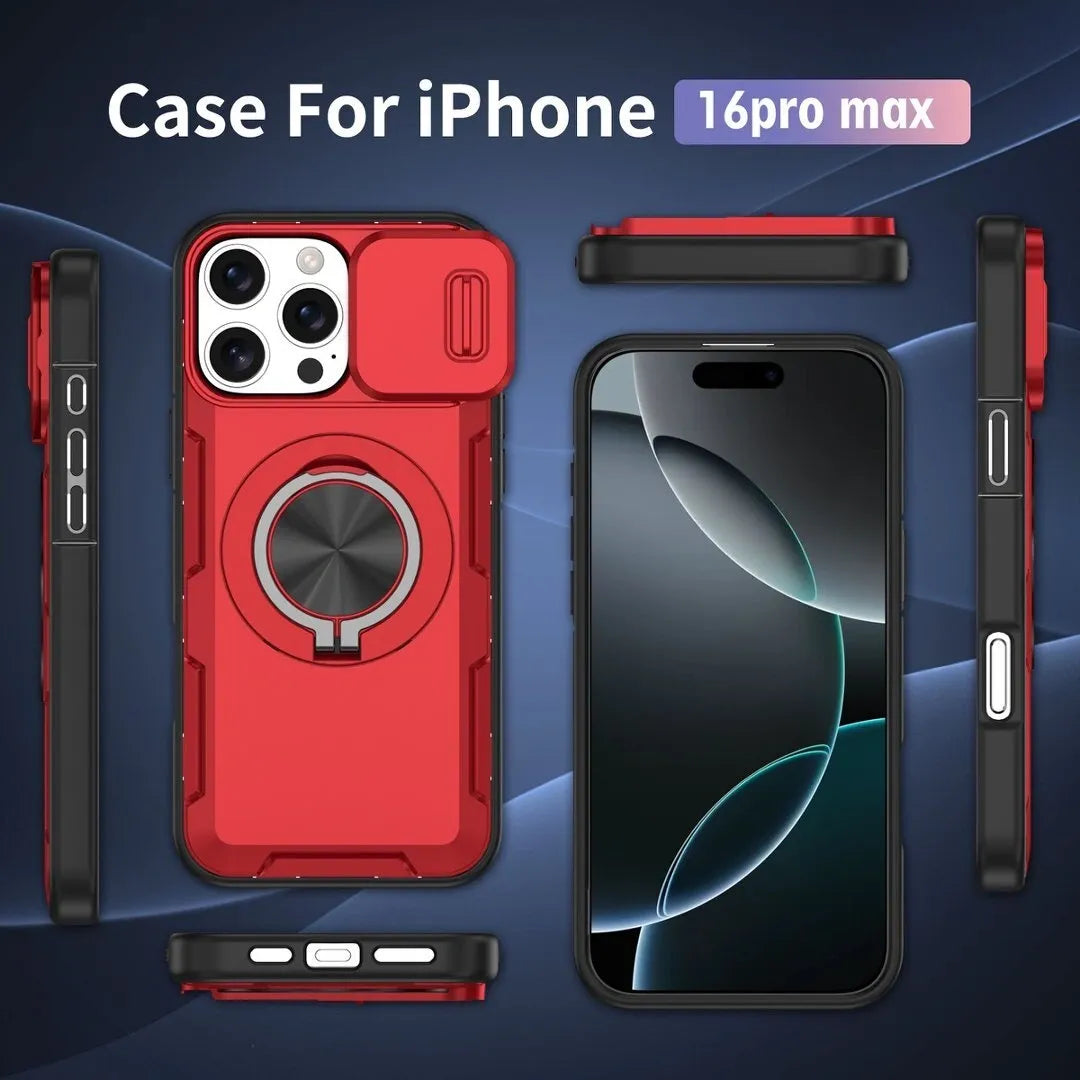 2-in-1 Magnetic Sliding Lens Case, Red for iPhone 16 Pro Max V1293-MCHHHS-16PMM