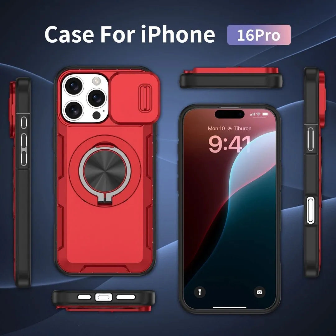 2-in-1 Magnetic Sliding Lens Case, Red for iPhone 16 Pro V1293-MCHHHS-16PROO