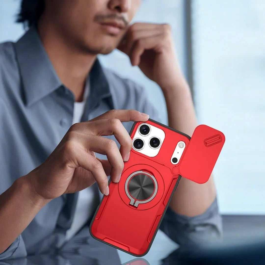 2-in-1 Magnetic Sliding Lens Case, Red for iPhone 17 Pro Max V1293-MCHHHS-17PMM