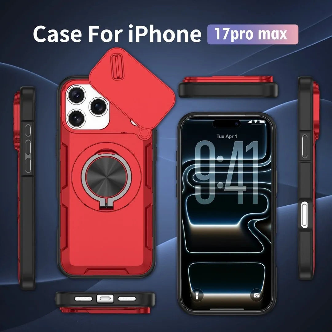 2-in-1 Magnetic Sliding Lens Case, Red for iPhone 17 Pro Max V1293-MCHHHS-17PMM