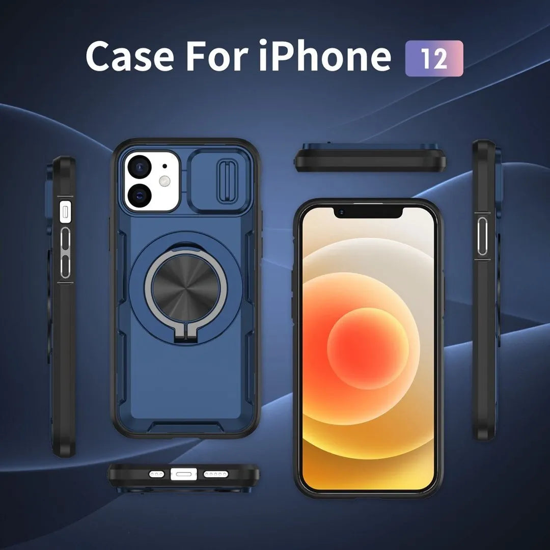 2-in-1 Magnetic Sliding Lens Case, Blue for iPhone 12 V1293-MCHLS-12